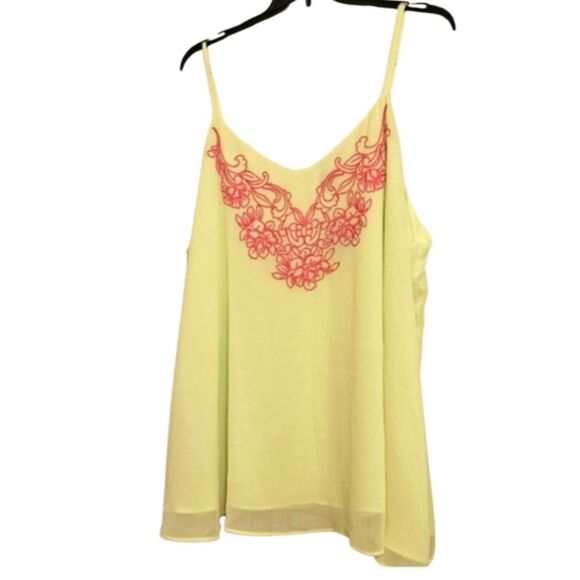 Torrid Light Yellow Camisole with Hot  Pink Embroidery. Trending. - Picture 1 of 5